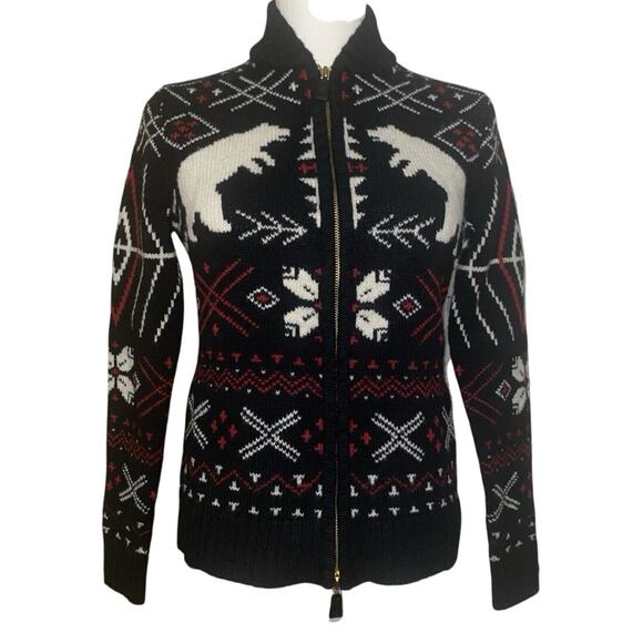 NWT Lauren Ralph Lauren Petite Small 100% Lambswool Zip Up Holiday Sweater Polar - Picture 1 of 10